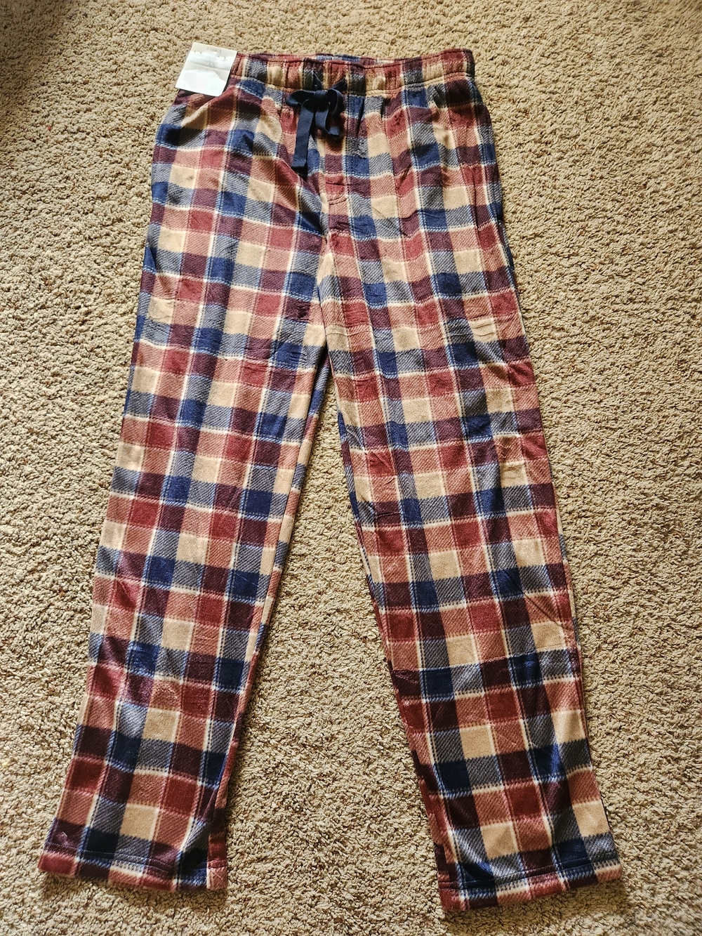 Fruit of the Loom Men's Plaid Jogger Pants - Brown, Blue & Cream Size M